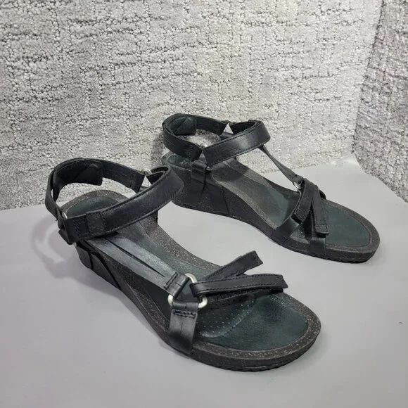 Teva Ysidro Universal Wedge Womens Size US 7 Black Leather Strappy Sandals - Picture 6 of 12